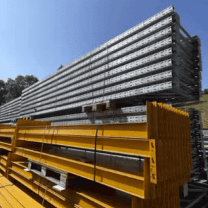 Rayonnage à palettes AEB – Hauteurs 200 à 620 cm – Traverses 300 cm – Occasion
