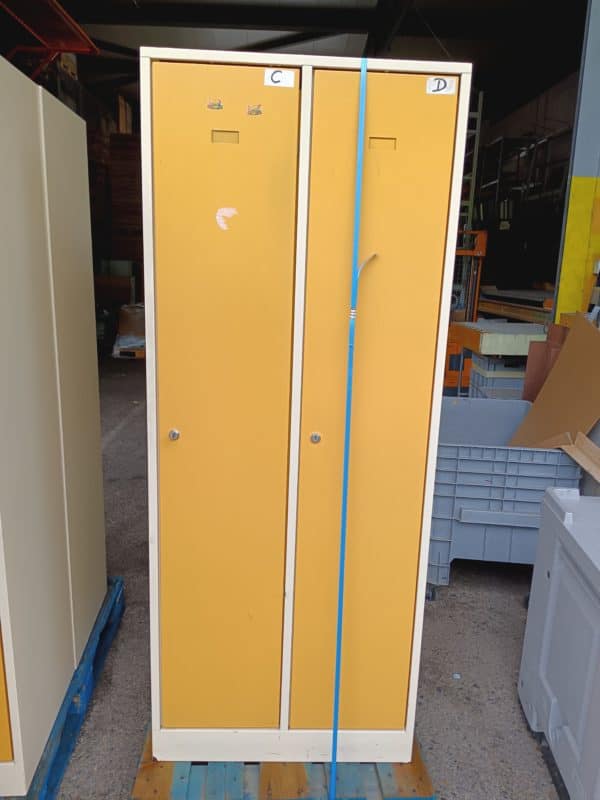 Casier vestiaire industrie métallique jaune et blanc 2 portes - occasion