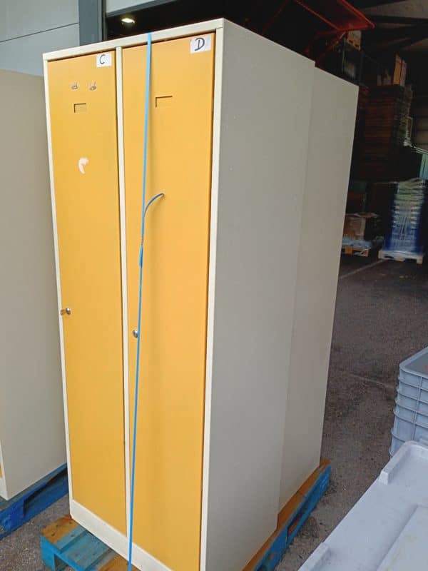 Casier vestiaire industrie métallique jaune et blanc 2 portes - occasion