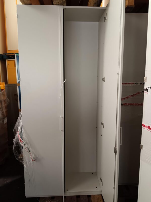 Armoire de bureau blanche en bois 2 portes avec tablettes – 229 x 99 x 45,5 cm – Image 3