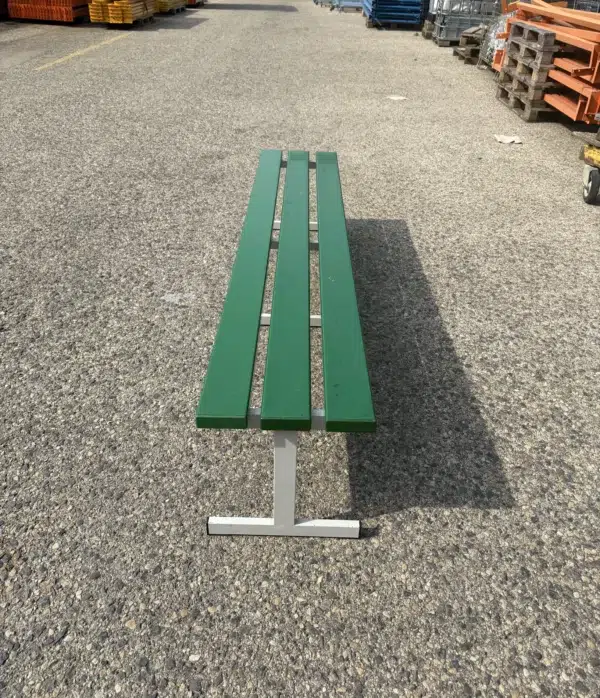 Banc vert en plastique et métal – L199 x l37 x H40 cm – Occasion – Image 2