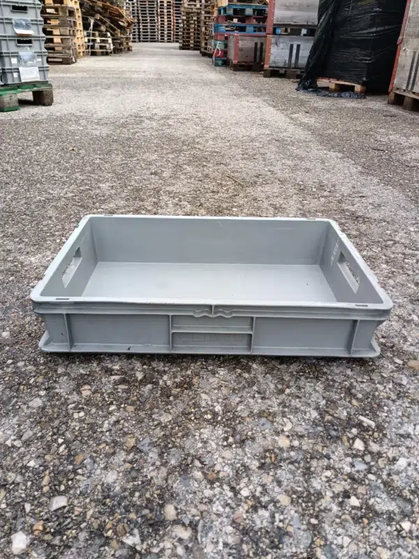 Small grey plastic crate