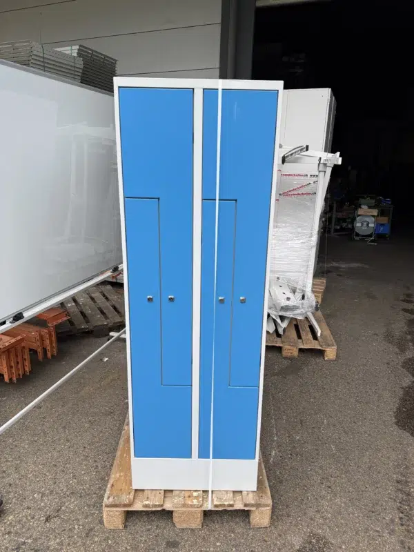 Casier métallique 2 portes doubles bleu et gris clair – 180 x 60 x 50 cm