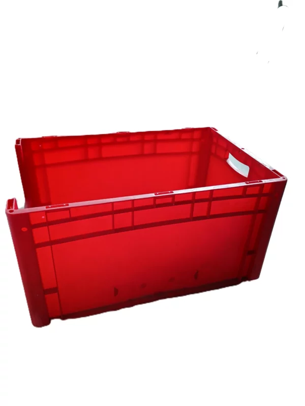 Bac de rangement en plastique rouge demi-ouvert – 60 x 39 x 30,5 cm – Image 2