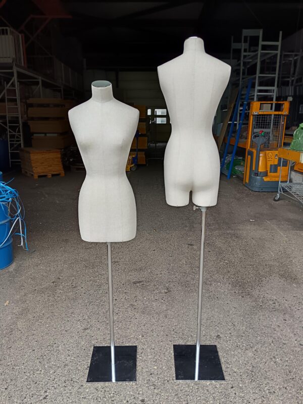 Woman's bust in beige canvas with adjustable metal foot - 81x35 cm - Second-hand