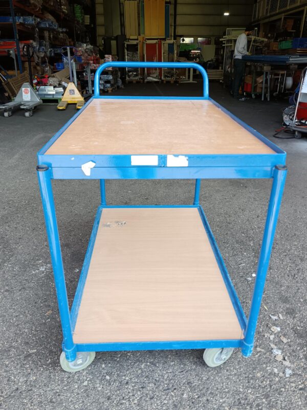 Blue metal and wood 2-level trolley on castors - 100 x 62 x 99 cm - Image 3