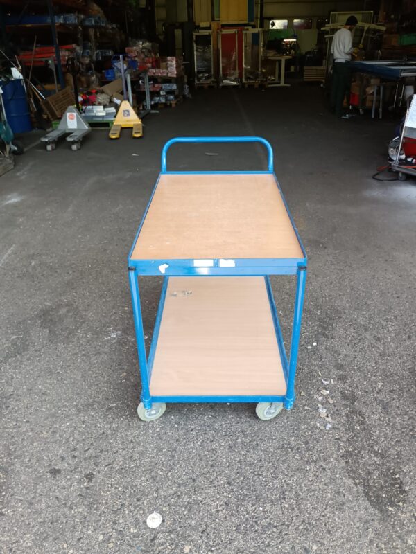 Blue metal and wood 2-level trolley on castors - 100 x 62 x 99 cm - Image 2