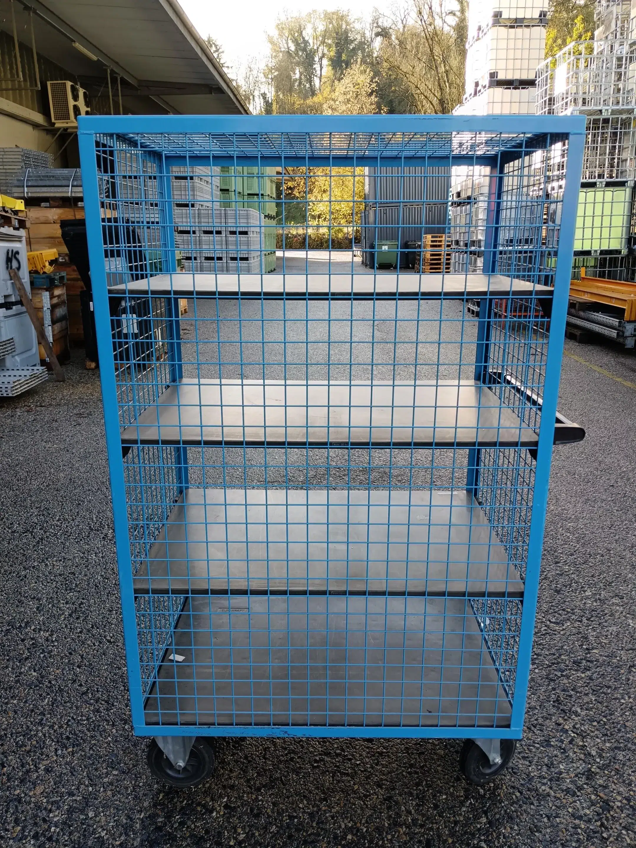 Chariot bleu à plateaux réglables – métallique et bois – Occasion