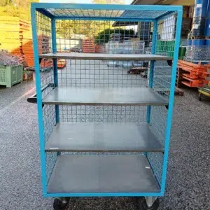 Chariot bleu à plateaux réglables – métallique et bois – Occasion