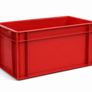 Caisse plastique rouge empilable d’occasion – 40 x 30 x 12 cm