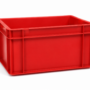 Caisse plastique rouge empilable d’occasion – 40 x 30 x 17.5 cm