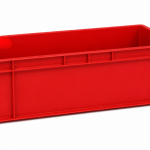 Caisse plastique rouge empilable d’occasion – 60 x 40 x 21 cm