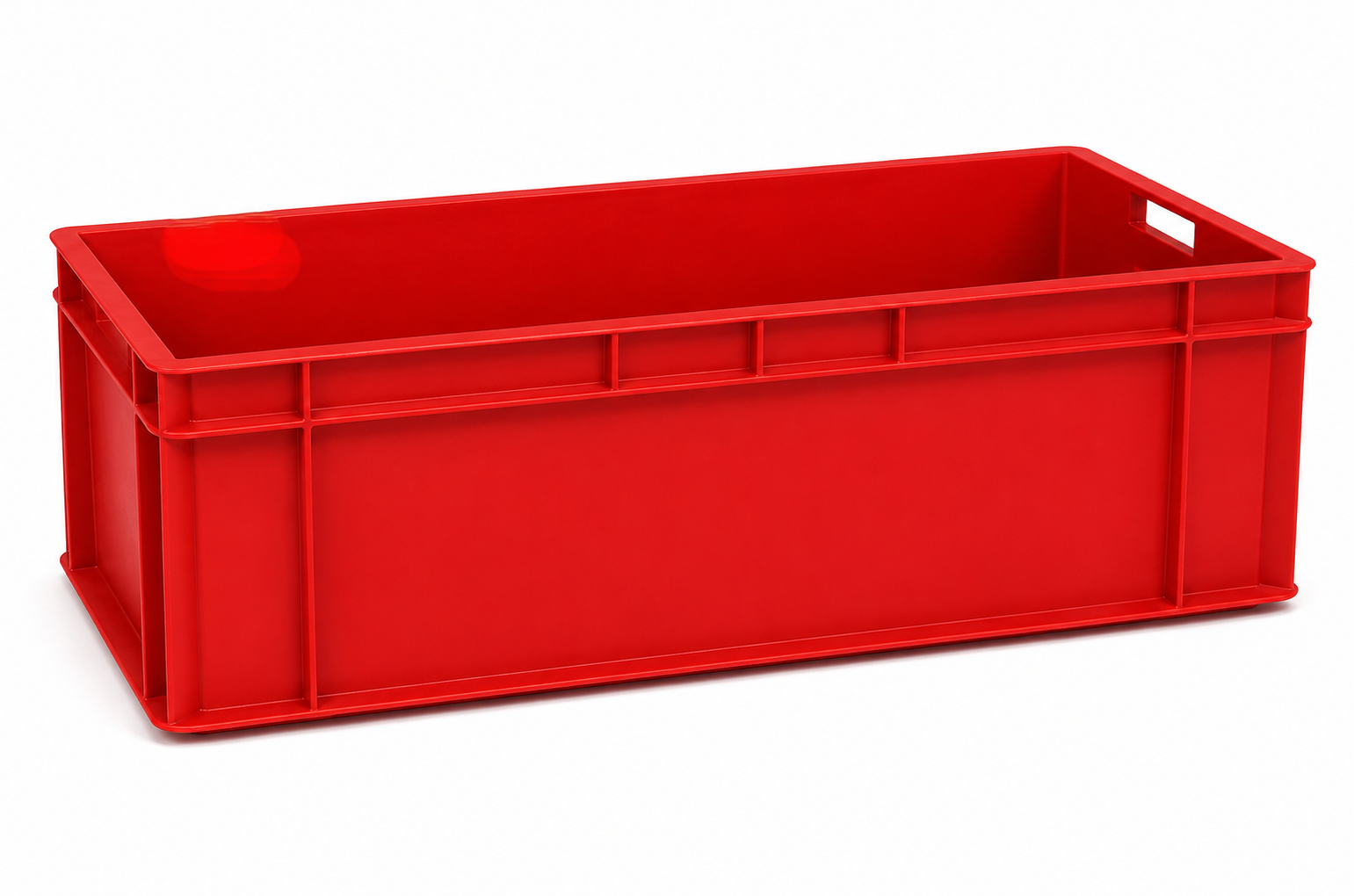 Caisse plastique rouge empilable d’occasion – 60 x 40 x 21 cm